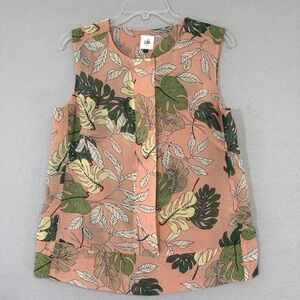 Cabi Women's Leaf‎ Print Top Size S Pink Green Oversized Classic Boho Layering
